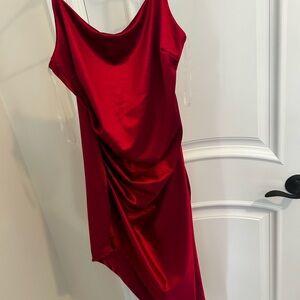 Windsor Red Ruched Asymmetrical Slip Dress